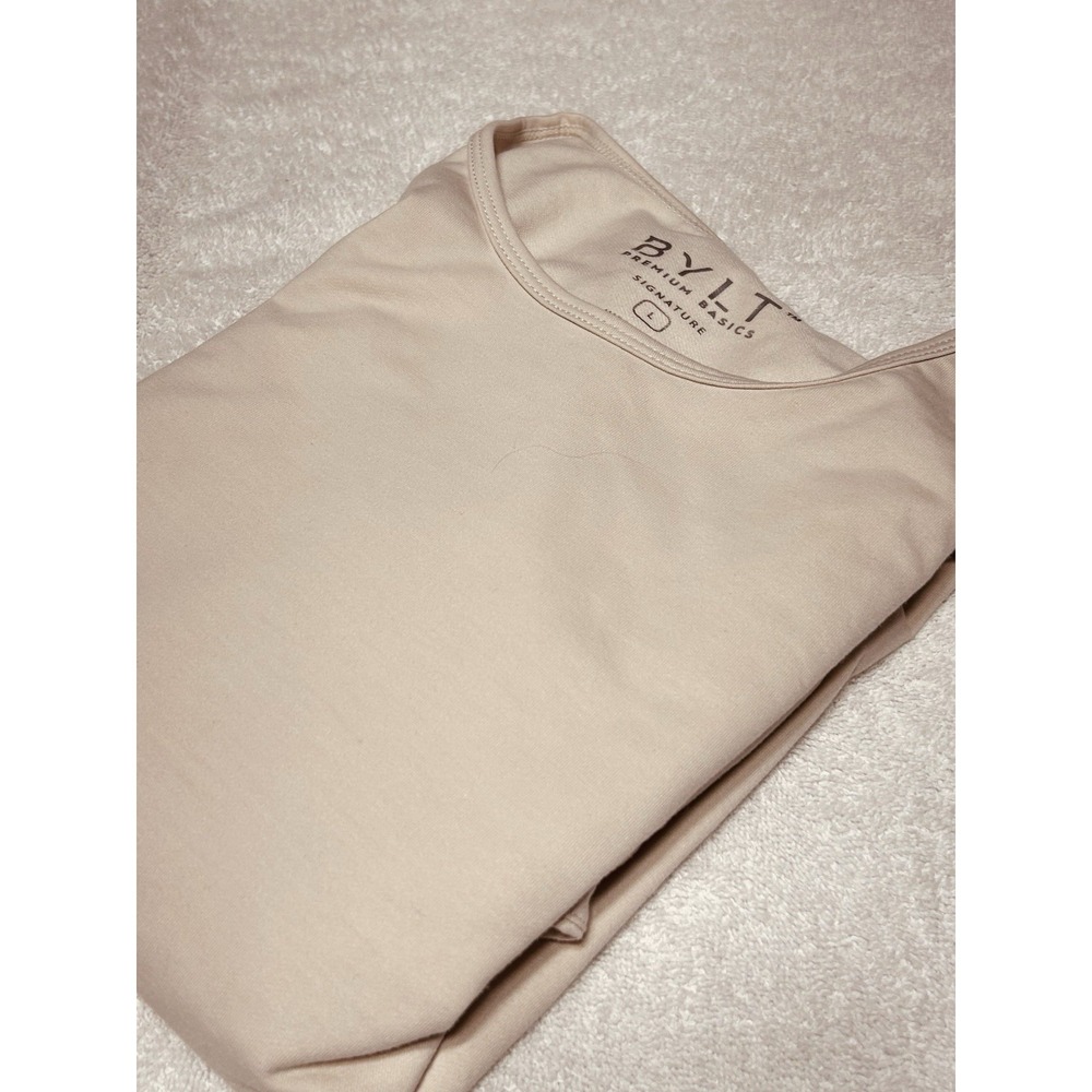 BYLT Shirt Mens L Cream Short Sleeve Crewneck Tagless Jersey Logo Lightweight